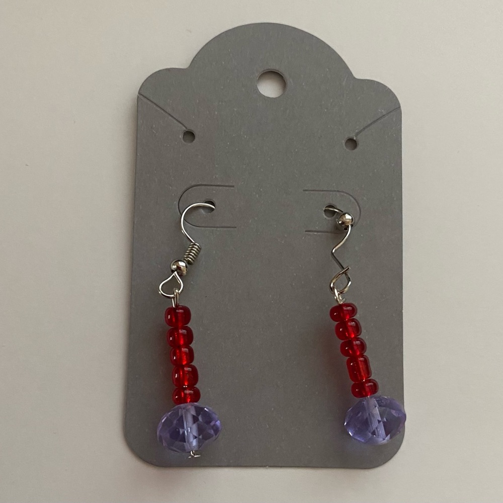 NWT on Card Handcrafted Red/Violet Beaded Earrings